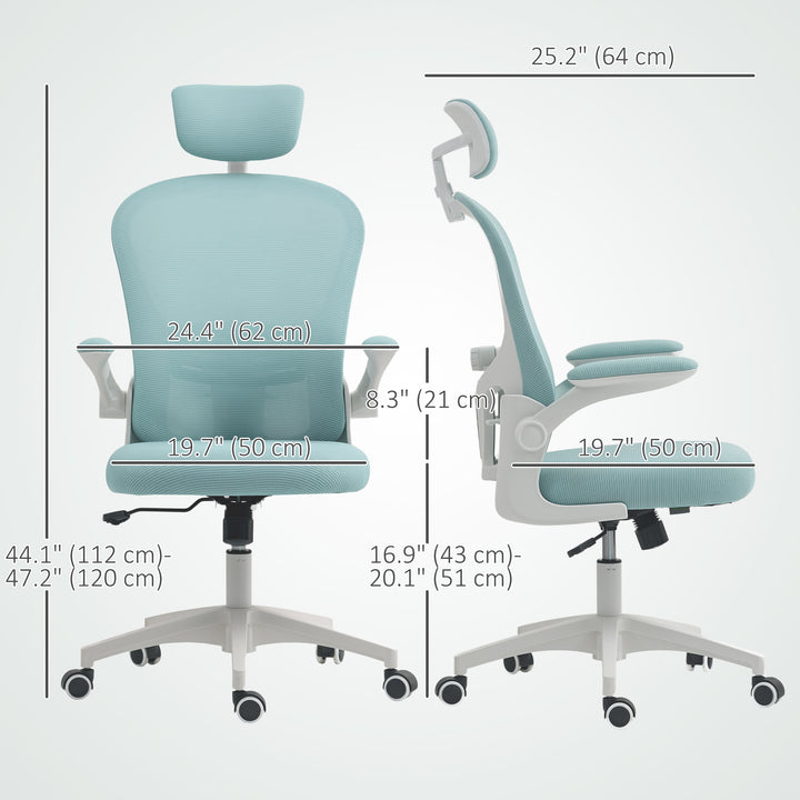 Vinsetto Office Chair, Mesh Computer Desk Chair with Adjustable Headrest, 4D Lumbar Support, Flip-up Arm, Grey