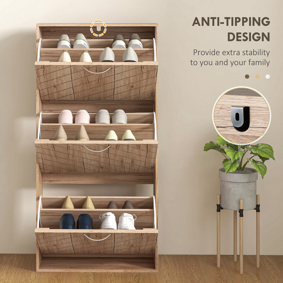 HOMCOM Shoe Storage Cabinet with 3 Flip Drawers, Narrow and Slim, 12 Pair of Shoes Organizer for Hallway, Entryway