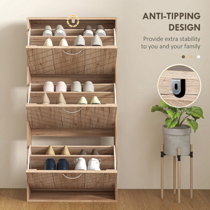 HOMCOM Shoe Storage Cabinet with 3 Flip Drawers, Narrow and Slim, 12 Pair of Shoes Organizer for Hallway, Entryway