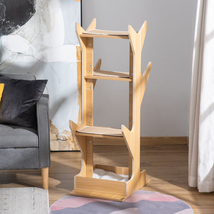 PawHut 4-level Platform Cat Tree with Resting House, Activity Center for kittens, Cat Tower Furniture with Cushion, Oak