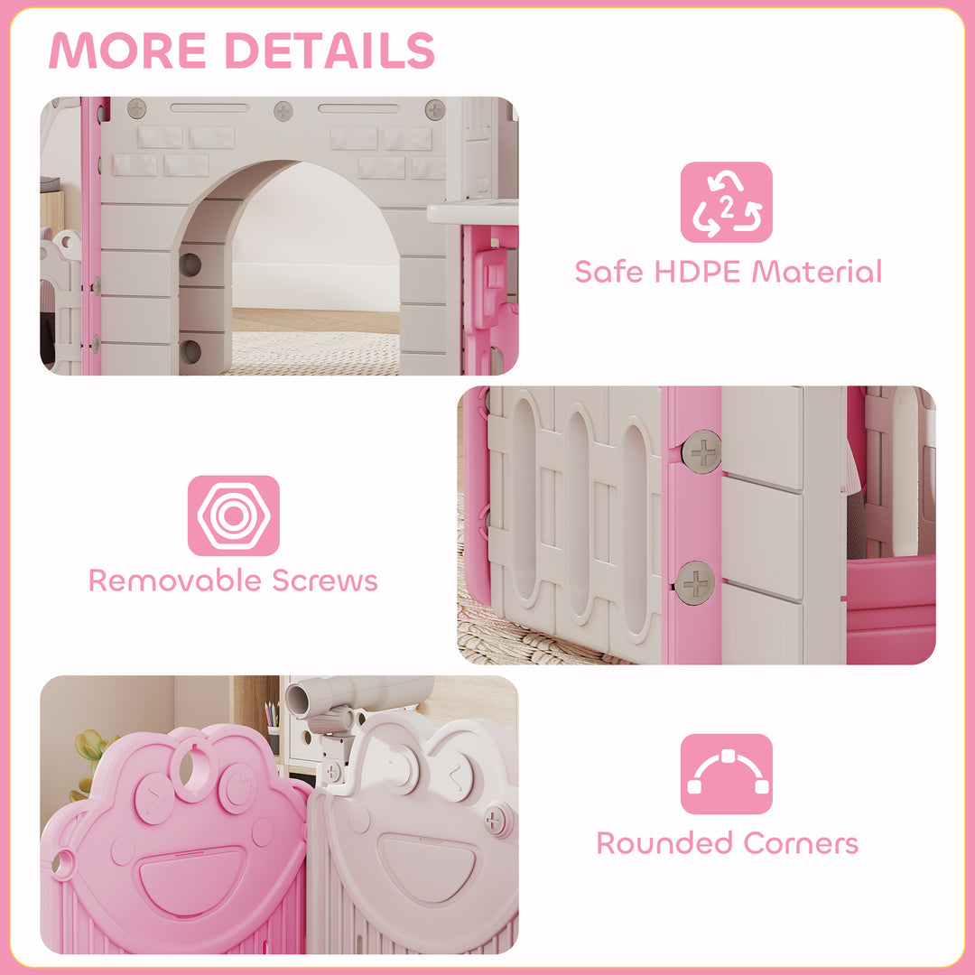 Qaba 7-in-1 Toddler Slide, Kids Slide Climber Playset with Playhouse and Basketball Hoop for 1-4 Years, Grey