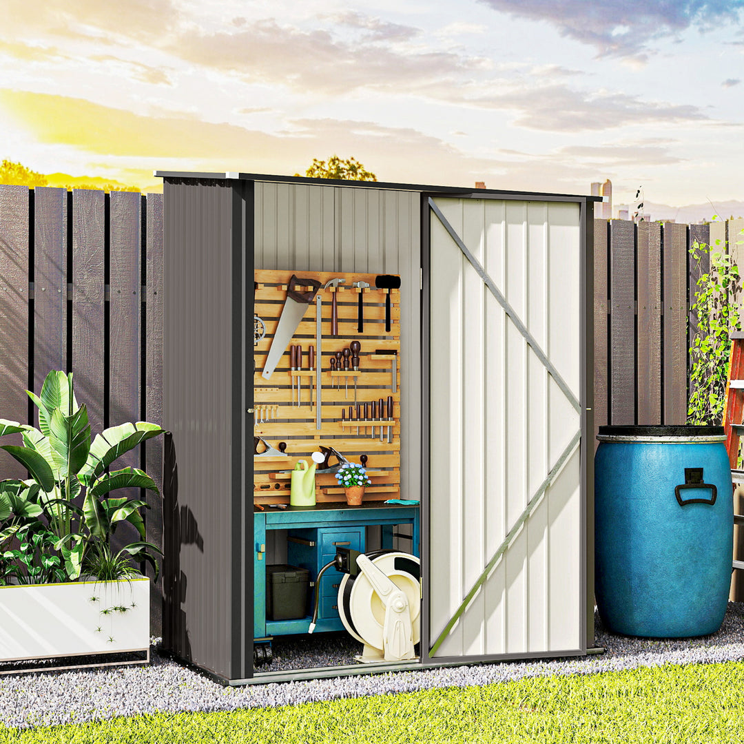 Outsunny 5' x 3' Outdoor Storage Shed, Steel Garden Shed with Single Lockable Door, Tool Storage Shed for Backyard, Black