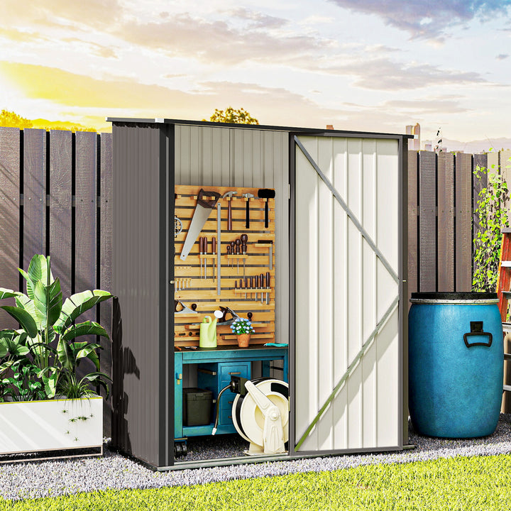 Outsunny 5' x 3' Outdoor Storage Shed, Steel Garden Shed with Single Lockable Door, Tool Storage Shed for Backyard, Black
