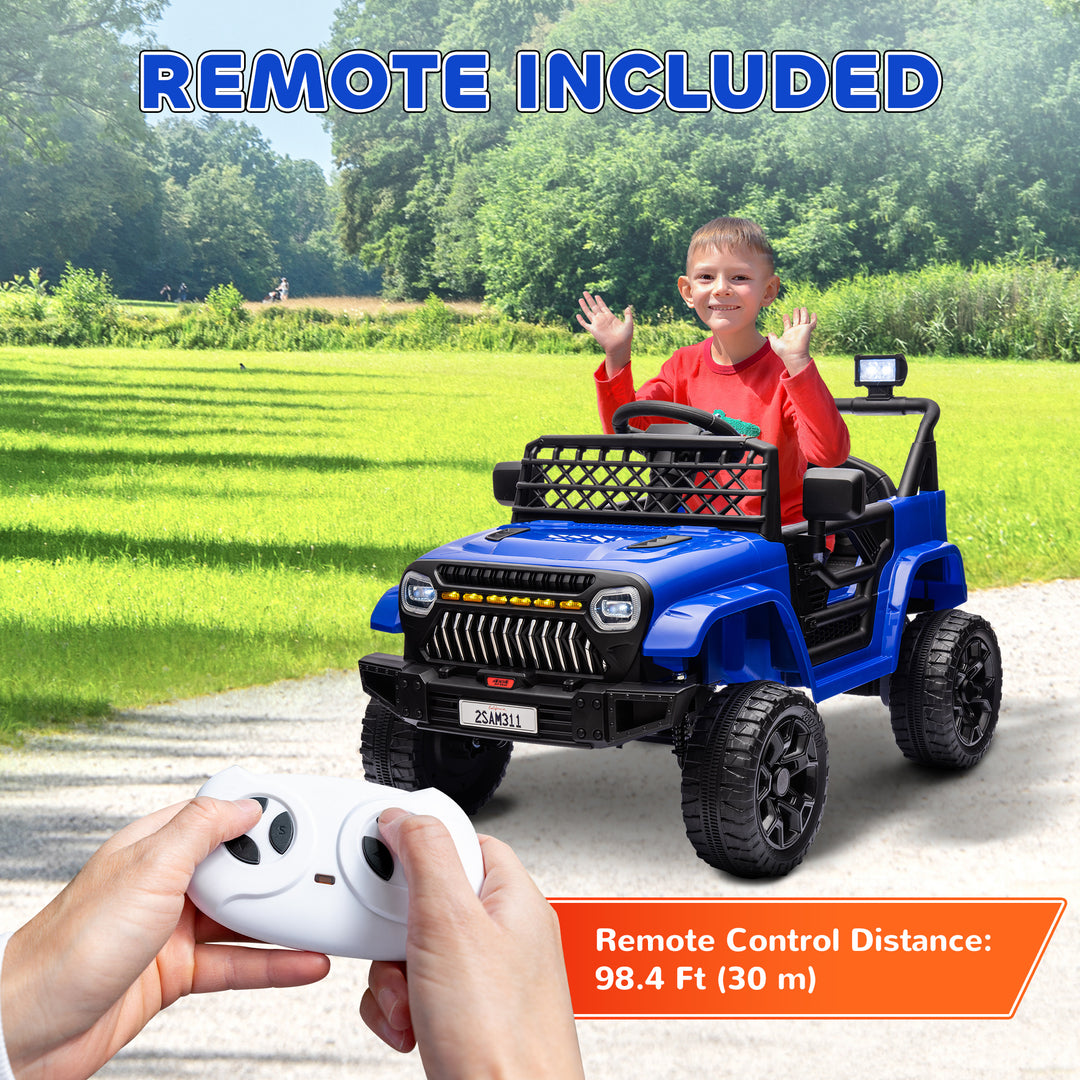 Qaba 12V Ride on Truck, Electric Car for Kids with Remote Control, Suspension, 3 Speeds, USB Music Headlights, Dark Blue