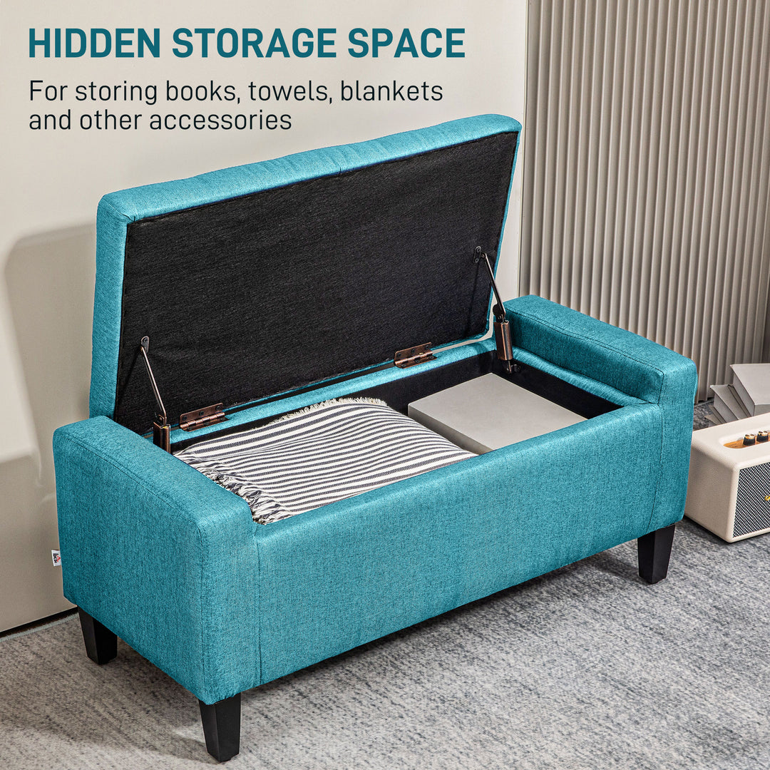 HOMCOM Storage Ottoman Bench, Linen Upholstered Bench with Tufted Design, Brown