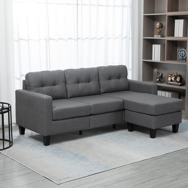 HOMCOM L-shaped Sofa, 3 Seater Couch with Ottoman, Corner Sofa with Thick Padded Cushion and Wood Legs, Dark Grey