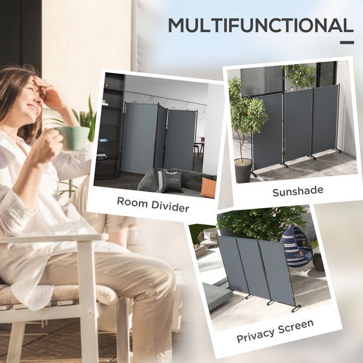 Outsunny Folding Room Divider with Castor Wheels, Rolling Privacy Screen for Patio Backyard Pool Hot Tub, 6ft Tall