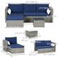 Outsunny 3-Piece Patio Furniture Set Modern Sectional Sofa Rattan Chair Wicker Conversation Set Outdoor Hand Woven Rattan Wicker Furniture Patio Coffee Table Sofa Set, Blue