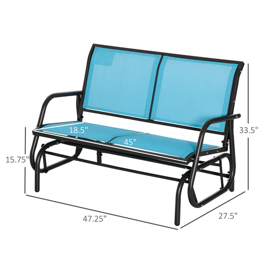 Outsunny Patio Double Glider Outdoor Steel Sling Fabric Gliding Bench Garden Swing Chair Heavy-Duty Porch Rocker Garden Loveseat Blue