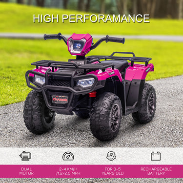 Aosom 12V Kids ATV Quad, 4 Wheeler Battery Powered Electric Vehicle with Music MP3, Headlights, High Low Speed, Treaded Tires, for Boys and Girls Ages 37-60 Months, Pink
