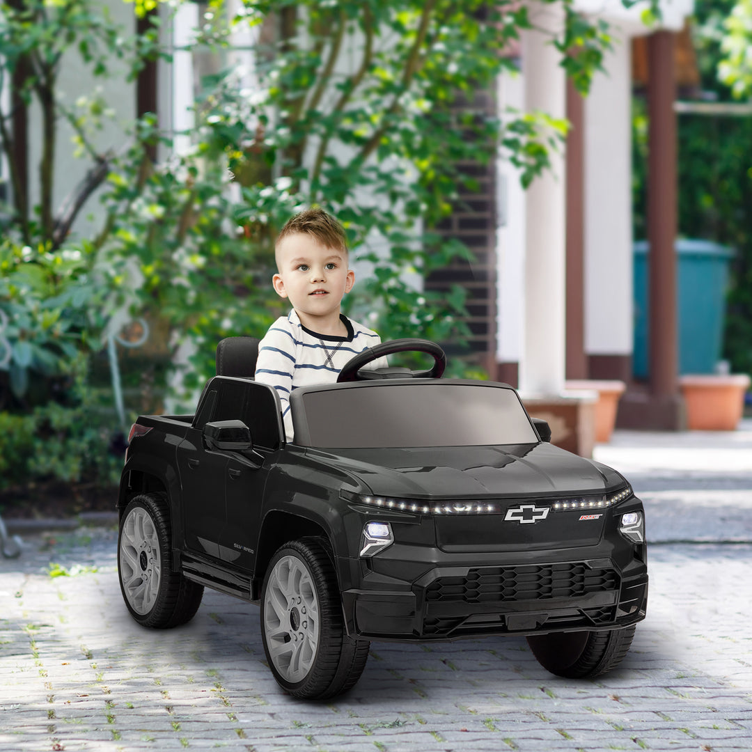Qaba 12V CHEVROLET SILVERADO EV RST Licensed Kids Car w/ Remote, Spring Suspension, Soft Start, Training Wheels, Black