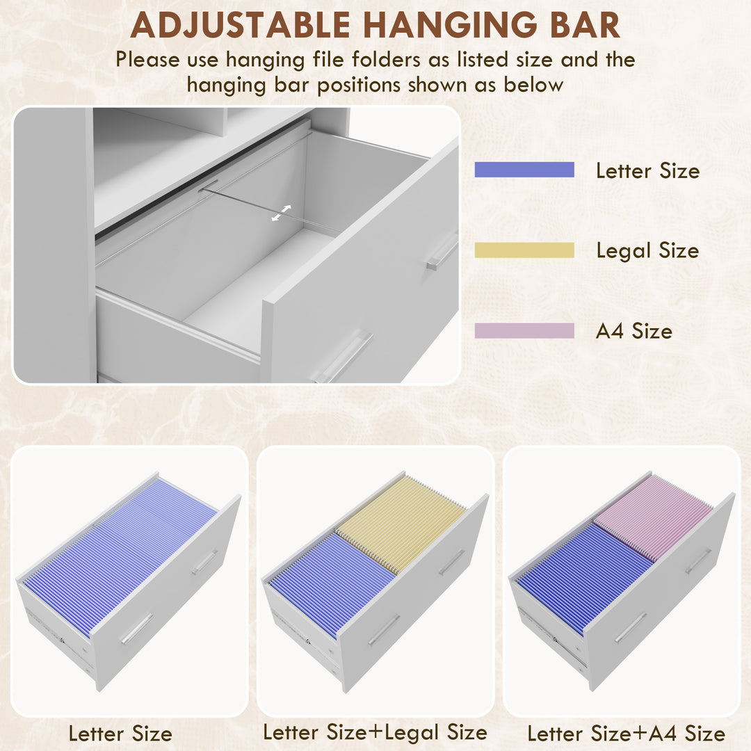 Vinsetto Mobile Filing Cabinet, Rolling File Cabinet with Drawer and Adjustable Hanging Bar for Letter, A4 and Legal Size, White