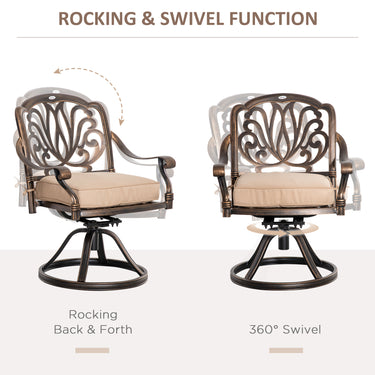 Outsunny 2 Pieces Patio Swivel Chairs with Cushion, Aluminum Frame, 3" Thick Cushions, For Garden, Balcony, Porch, Bronze