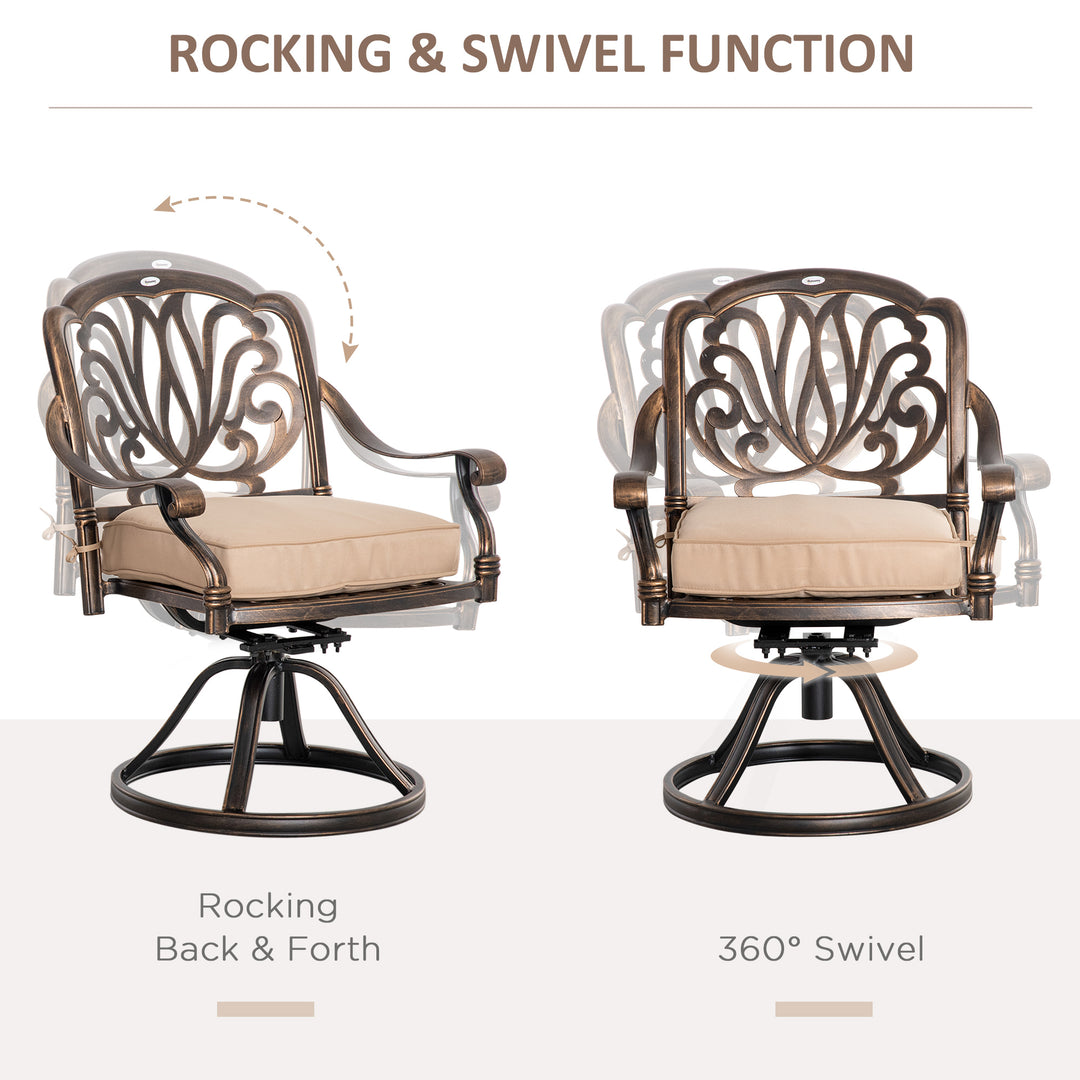 Outsunny 2 Pieces Patio Swivel Chairs with Cushion, Aluminum Frame, 3" Thick Cushions, For Garden, Balcony, Porch, Bronze