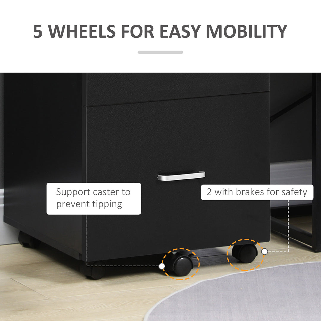 Vinsetto 2 Drawer Mobile File Cabinet with Lock, Wood Office Filing Cabinet with Locking Wheels for Letter and A4 Size, Black
