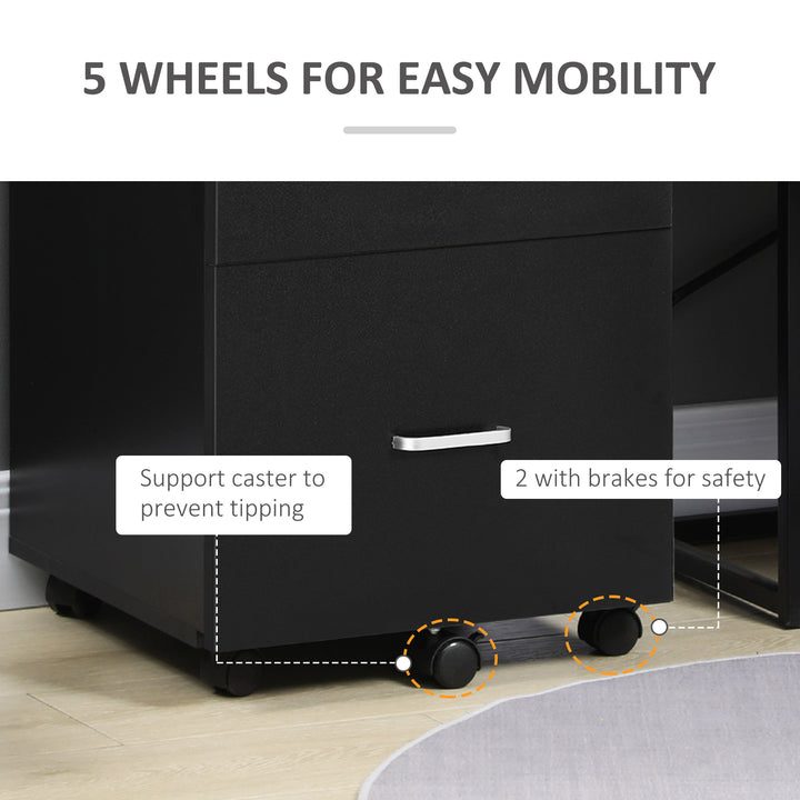 Vinsetto 2 Drawer Mobile File Cabinet with Lock, Wood Office Filing Cabinet with Locking Wheels for Letter and A4 Size, Black