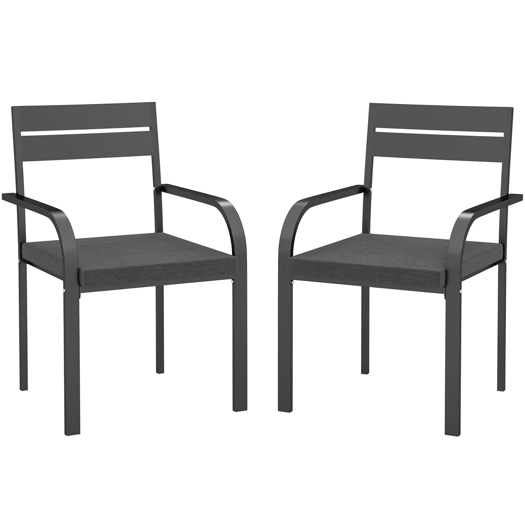 Outsunny 2 Piece Outdoor Dining Chairs with Aluminum Frame, Soft Cushion, for Deck, Garden, Balcony, Poolside, Grey