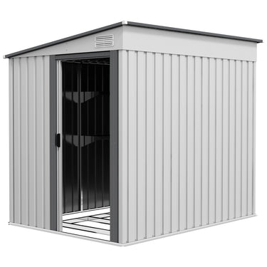 Outsunny 5'x7' Lean to Galvanized Metal Shed with Foundation, Garden Tool Storage House with Sliding Door and 2 Vents, White