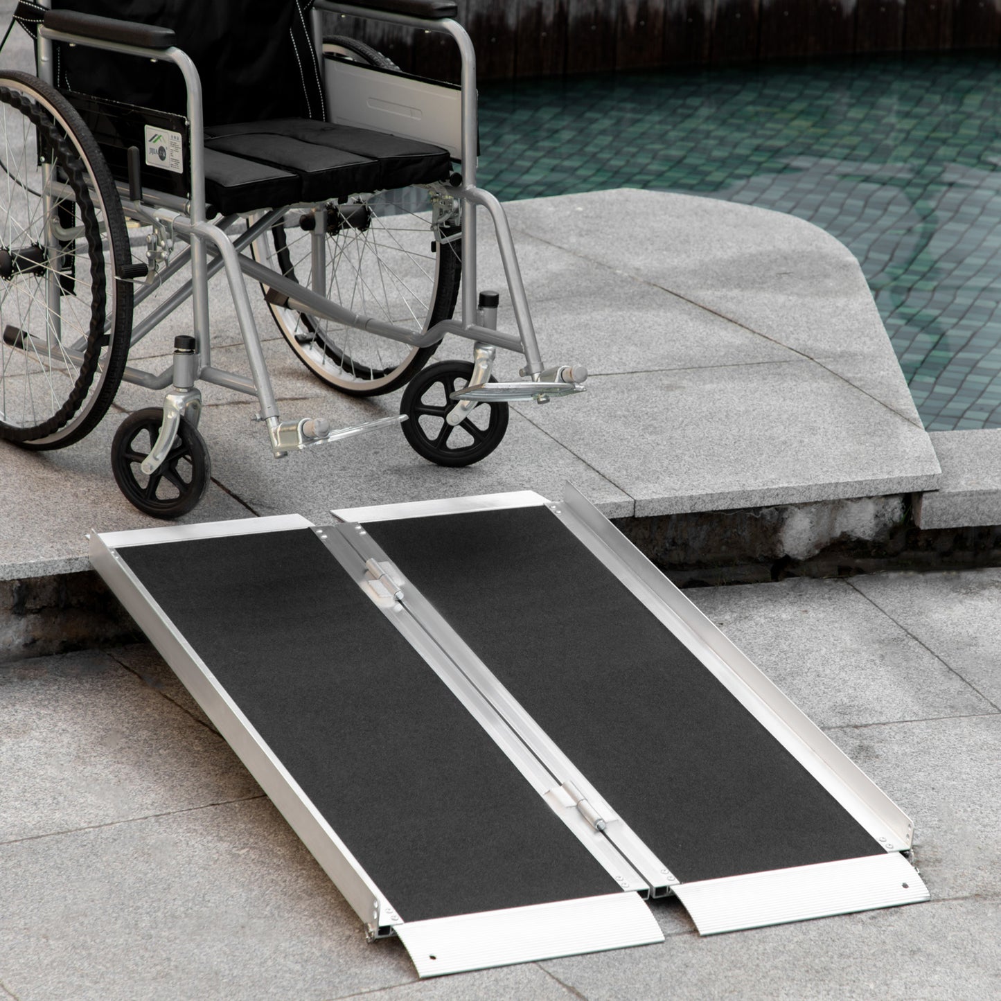 HOMCOM 4' Portable Wheelchair Ramp Aluminum Threshold Mobility Single-fold for Scooter with Carrying Handle