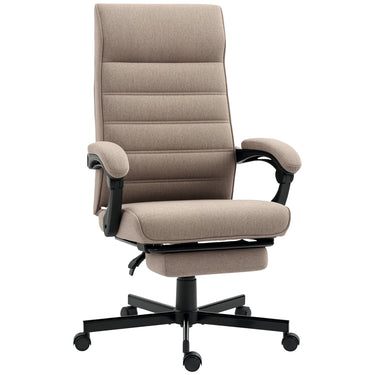 Vinsetto Office Chair, Linen High Back Computer Desk Chair, Swivel Recliner with Adjustable Height, Footrest and Padded Armrest, Brown