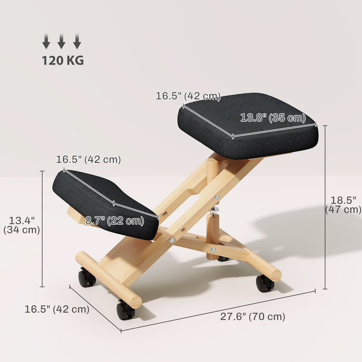HOMCOM Ergonomic Kneeling Chair, Posture Chair with Rubberwood Frame, Wheels for Home Office, Posture Correction, Cream White