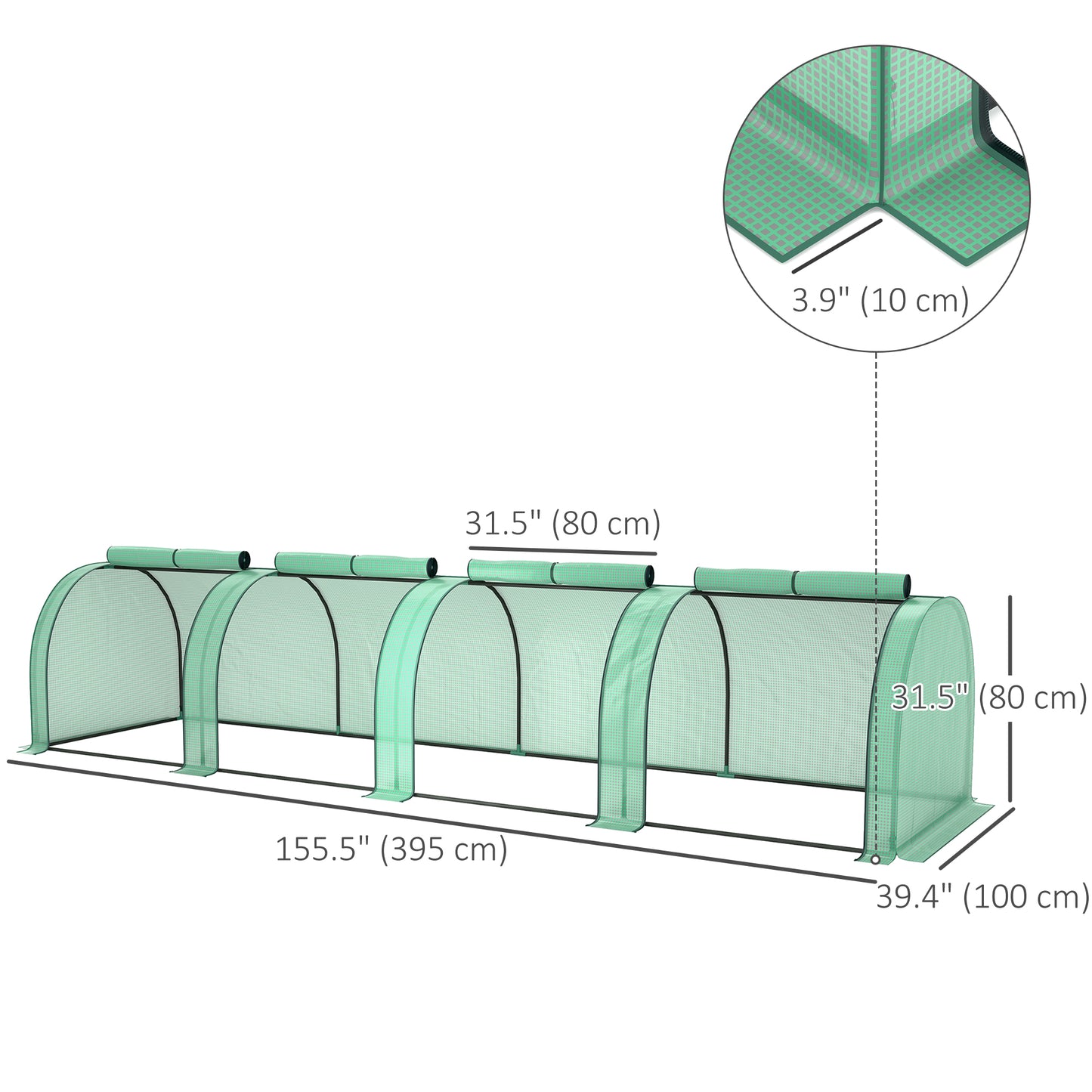 Outsunny Mini Tunnel Greenhouse with PE Cover Garden Green Grow Shed with Steel Frame Zipped Doors, Green