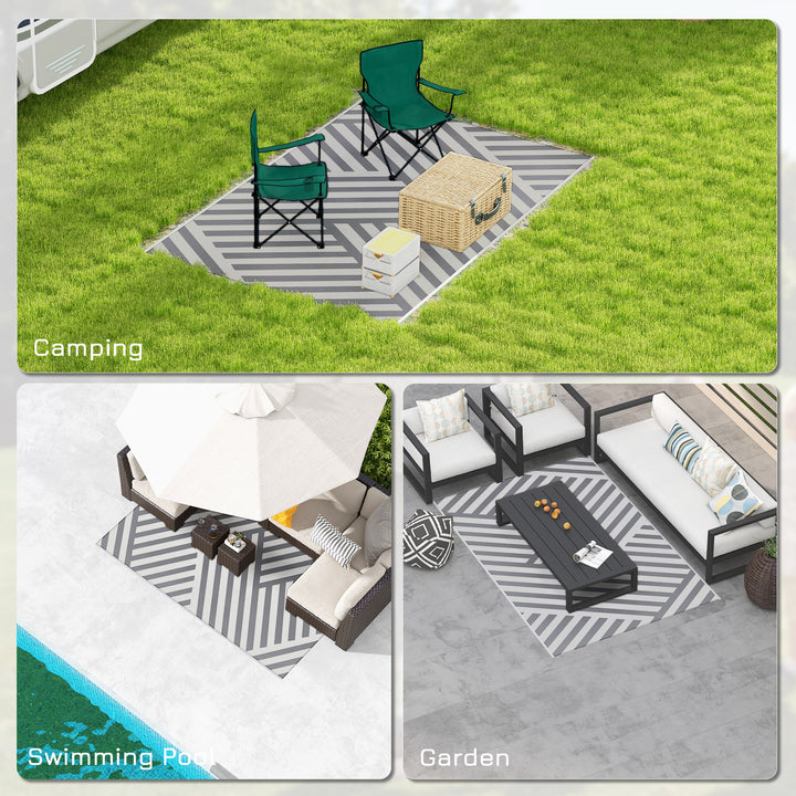 Outsunny Reversible Outdoor RV Rug, Patio Floor Mat, 6' x 9' Plastic Rug for Backyard, Deck, Beach, Camping, Grey and Cream
