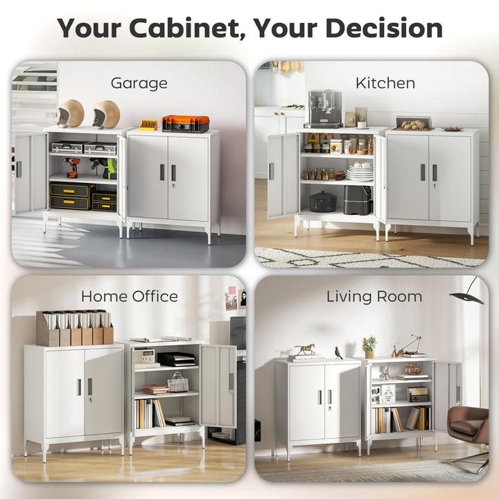 HOMCOM Office Storage Cabinet with Lock, Filing Cabinet with Adjustable Shelves and Doors for Home Office, Garage, White