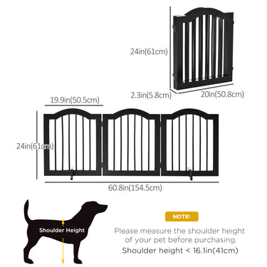 PawHut 24"H Foldable Dog Gate, 3 Panels Freestanding Pet Gate Barriers Indoor with Support Feet, Puppy Fence for Small Dogs, Black