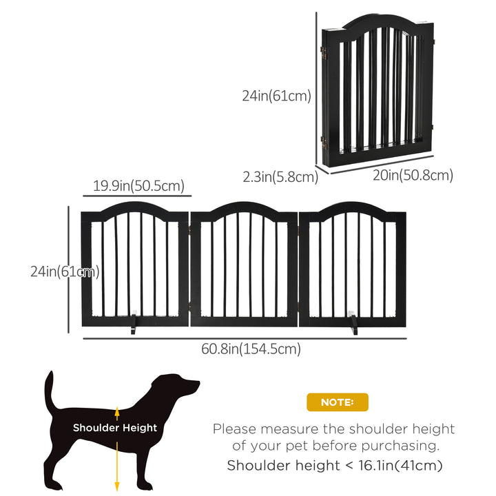 PawHut 24"H Foldable Dog Gate, 3 Panels Freestanding Pet Gate Barriers Indoor with Support Feet, Puppy Fence for Small Dogs, Black