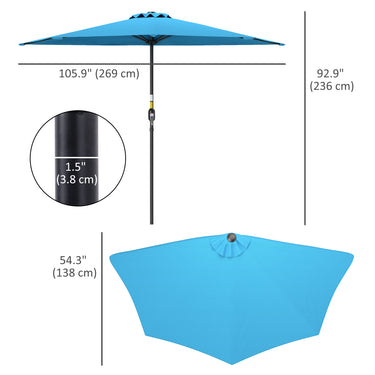 Outsunny 9ft Half Round Umbrella Outdoor Patio Garden Balcony Parasol Window Sun Shade w/ 5 Ribs, Light Blue