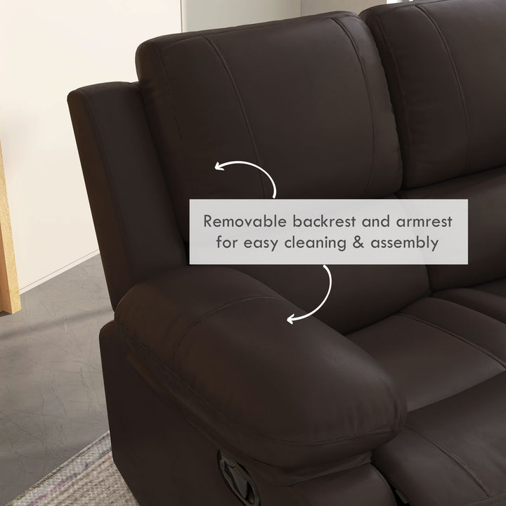 HOMCOM Double Reclining Loveseat, PU Leather Manual Recliner Sofa Chair with Pullback Control Footrest for Living Room, Black