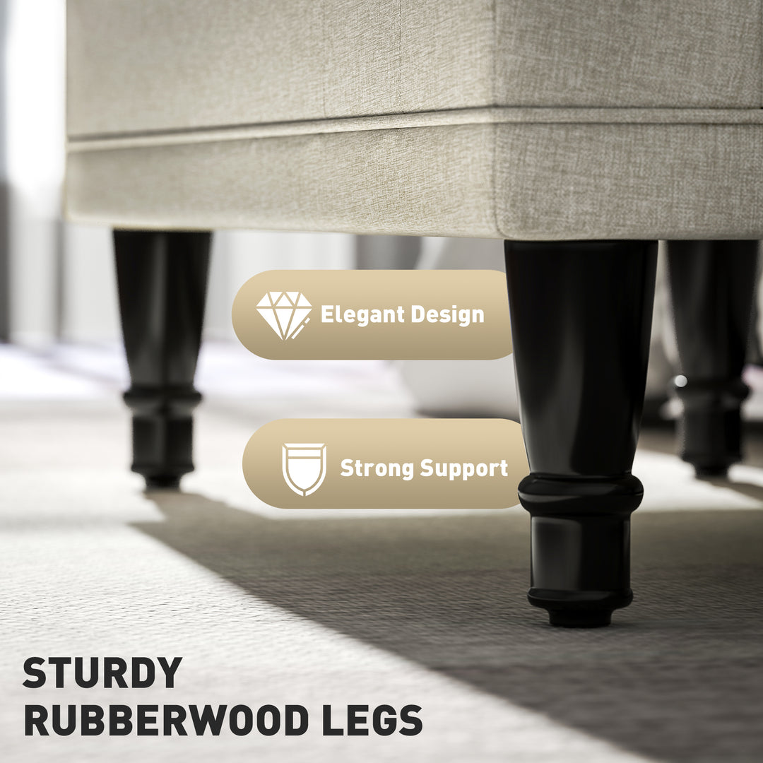 HOMCOM Storage Ottoman, Linen Fabric End of Bed Bench with Button Tufted Storage Bench for Bedroom, Grey