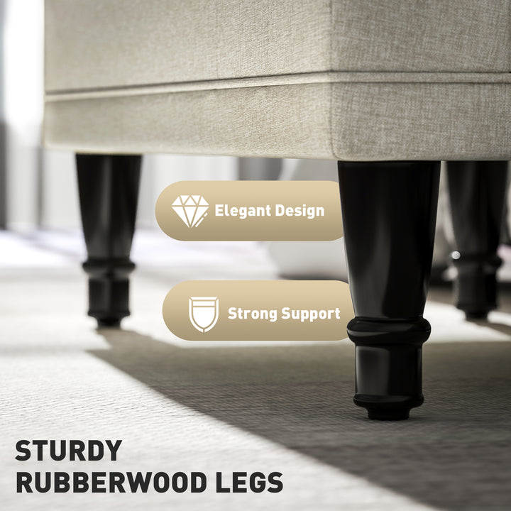 HOMCOM Storage Ottoman, Linen Fabric End of Bed Bench with Button Tufted Storage Bench for Bedroom, Grey