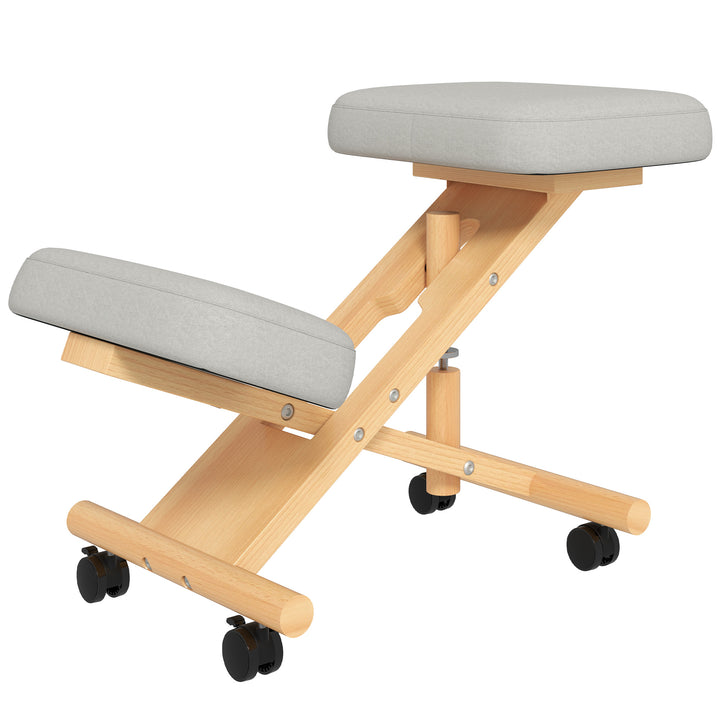 HOMCOM Ergonomic Kneeling Chair, Posture Chair with Rubberwood Frame, Wheels for Home Office, Posture Correction, Cream White