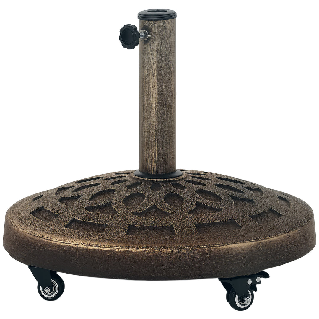 Outsunny 46lbs Resin Round Patio Umbrella Base with Wheels, Umbrella Stand Base, Heavy Duty Patio Umbrella Holder for 1.3"/1.5"/1.9" Poles for Outdoor, Lawn, Poolside, Bronze