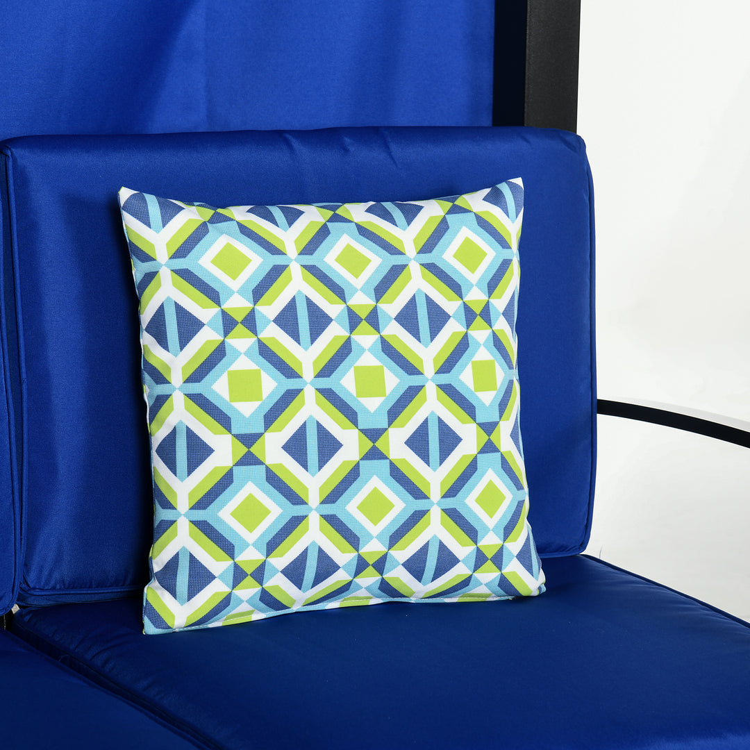 Outsunny Wicker Patio Furniture, Outdoor PE Rattan Sofa Set with Retractable Canopy Pergola, Shade Shelter for Deck, Pool, Garden, Terrace, Blue