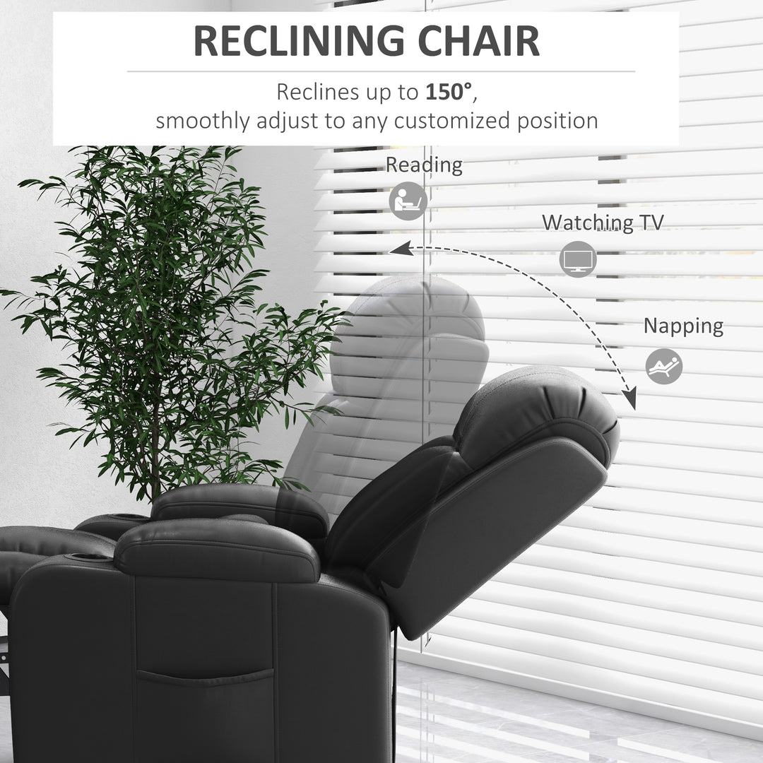 HOMCOM Electric Power Lift Chair, PU Leather Recliner Sofa with Footrest, Remote Control and Cup Holders, Brown