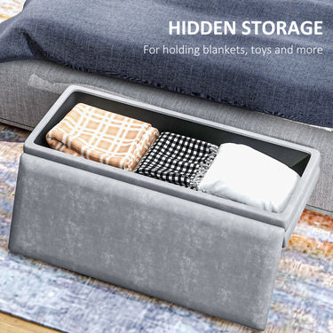 HOMCOM 39" Storage Ottoman, Velvet End of Bed Bench with Steel Legs, Foot Stool with Storage for Bedroom, Living Room