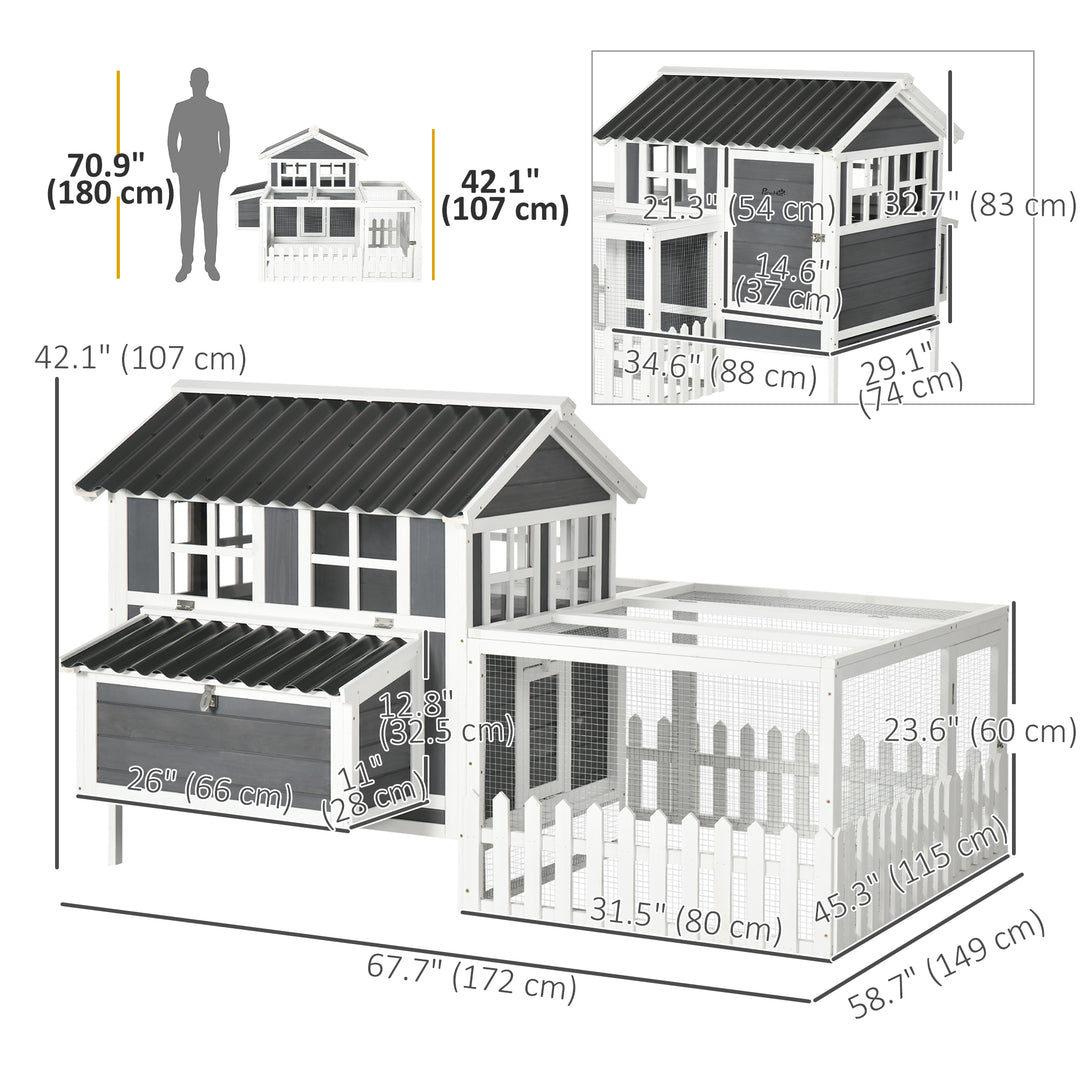 PawHut Wooden Chicken Coop with Run for 1-2 Chicken, Bunnies, Ducks