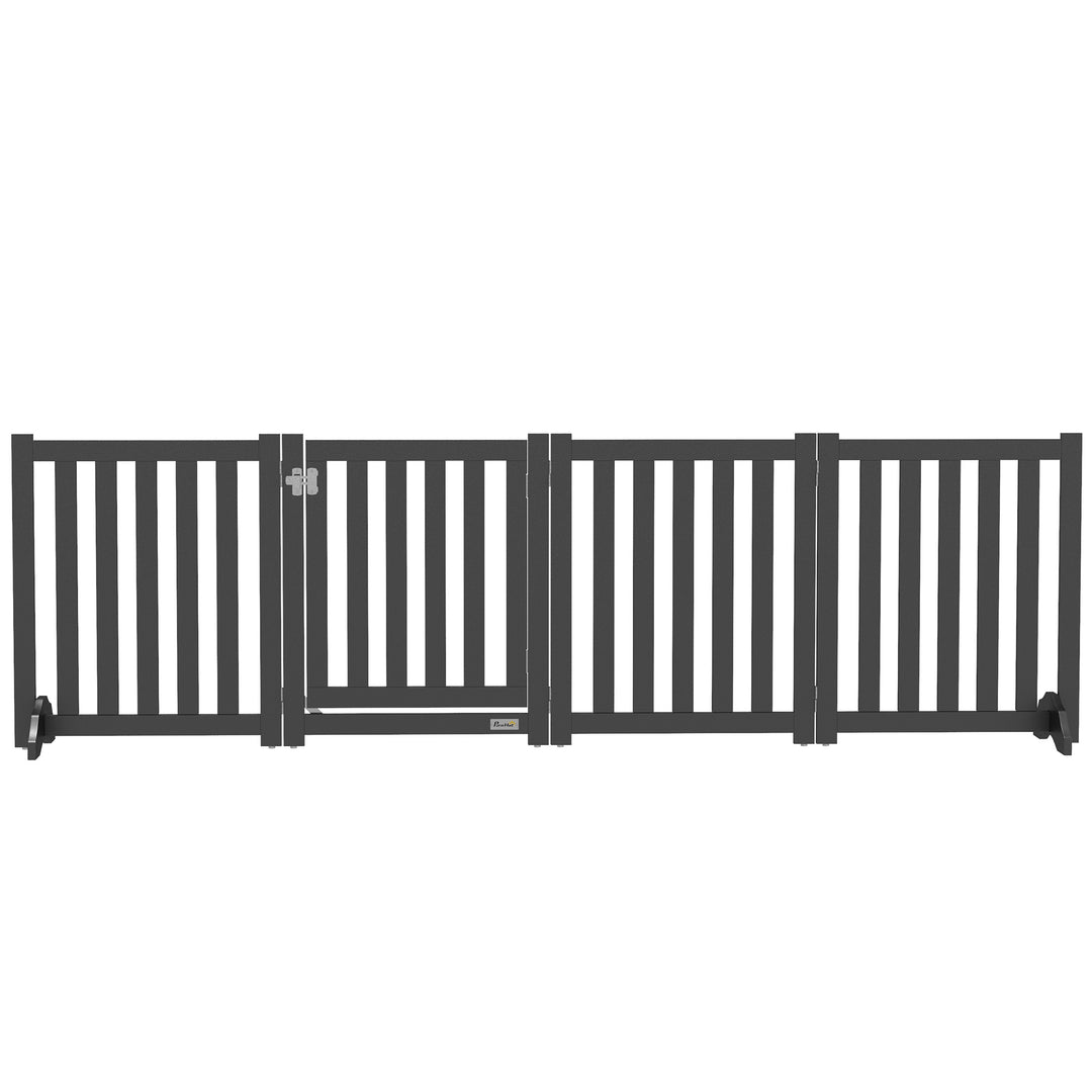 PawHut 23.5"H Foldable Dog Gate with Door, 4 Panels Freestanding Pet Gate Barriers Indoor with Support Feet, Puppy Fence for Small Dogs, Grey