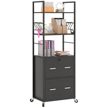 Vinsetto Mobile Filing Cabinet 2 Drawer File Cabinet with Key Adjustable Hanging Bar for Letter A4 and Legal Size Black