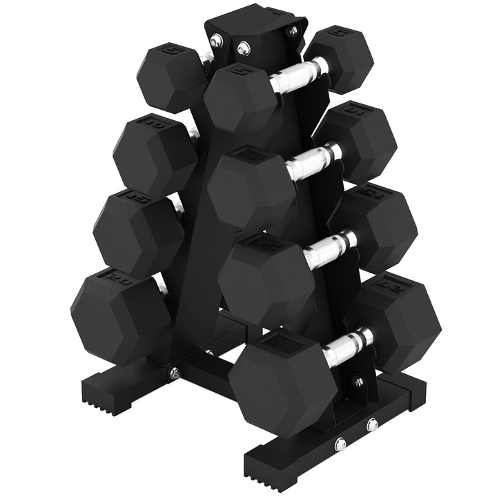 Soozier 100 LBS Hex Dumbbell Set with Rack, Rubber Coated Weights with Non-Slip Handles for Home Gym Strength Training