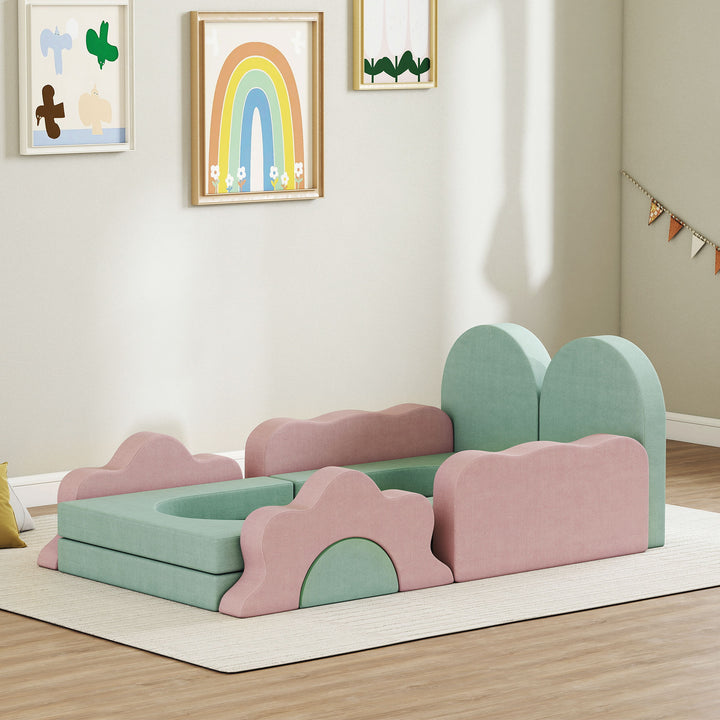 Qaba 12-Piece Climbing Toys for Toddlers with Ball Pit (Balls not Included), Indoor Climb and Crawl Activity Play Set, Grey