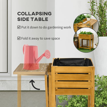 Outsunny Raised Garden Bed with Folding Side Table, Elevated Wood Planter Box for Flowers and Vegetables, Use for Patio, Balcony