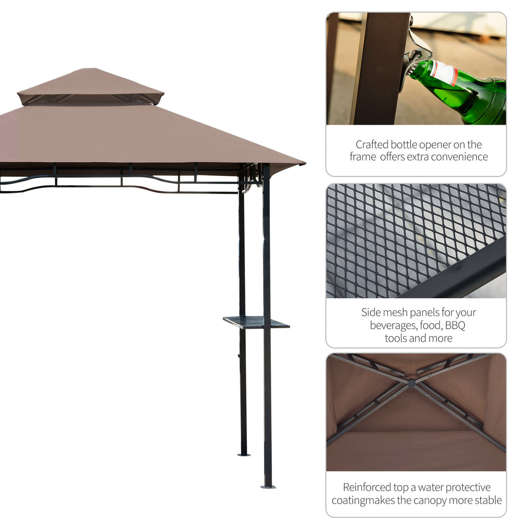 Outsunny 8' x 5' BBQ Grill Gazebo Tent with Double Tiered Canopy for Outdoor Sun Shade, Coffee
