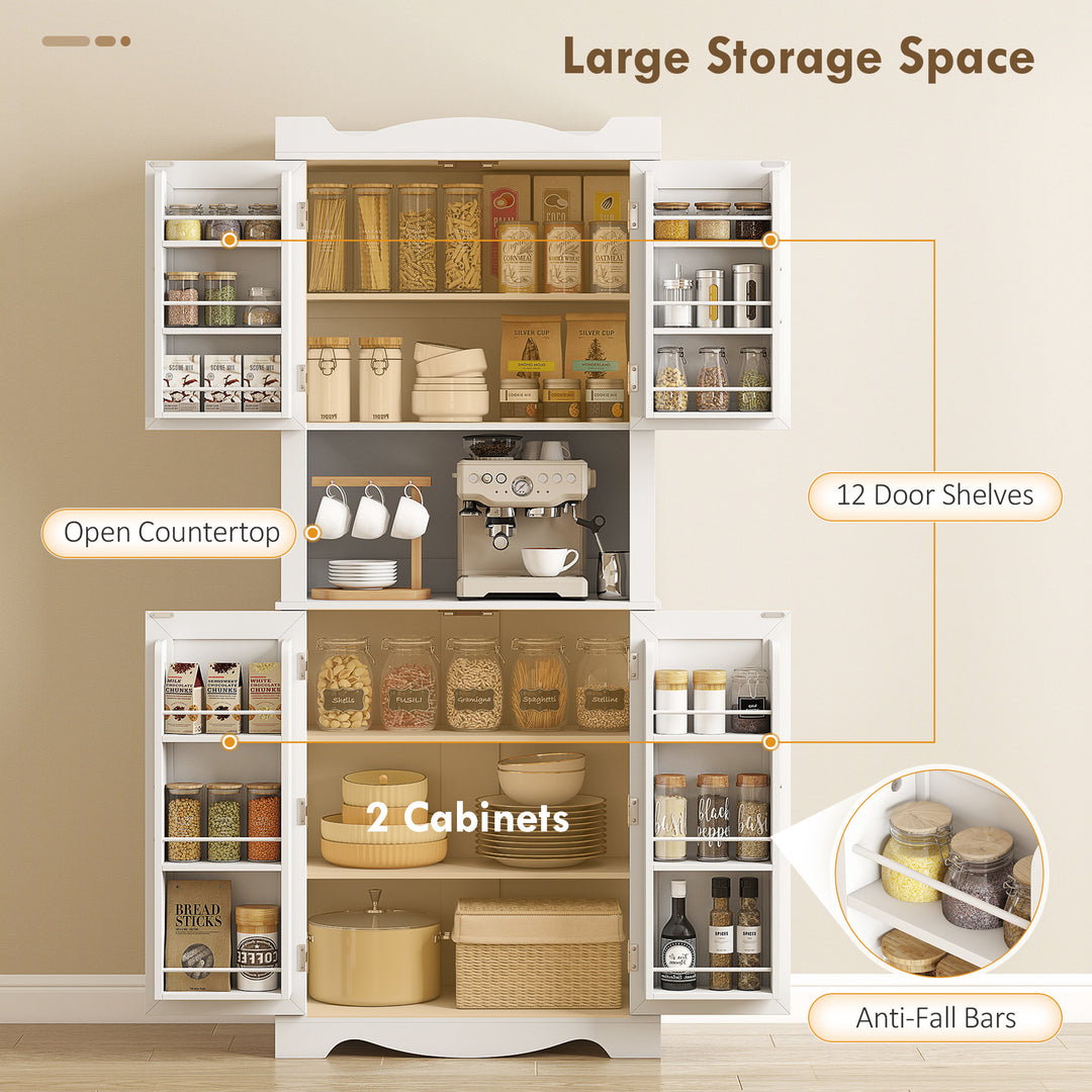 HOMCOM 73" Kitchen Pantry Cabinet, Freestanding Kitchen Hutch with 12 Door Shelves, Adjustable Shelves, Microwave Stand, Black