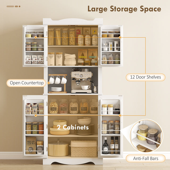 HOMCOM 73" Kitchen Pantry Cabinet, Freestanding Kitchen Hutch with 12 Door Shelves, Adjustable Shelves, Microwave Stand, Black