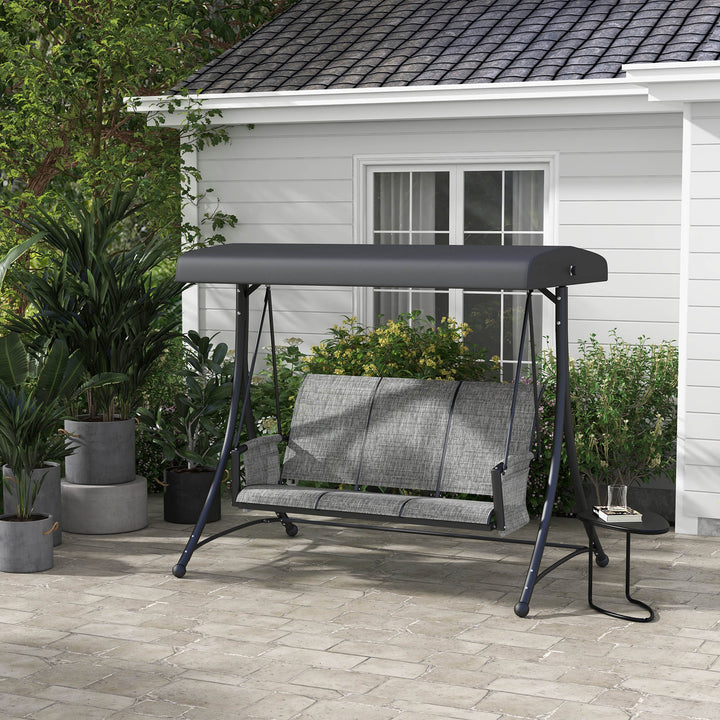 Outsunny 3 Person Porch Swing Outdoor Swing Chair with High Back Design, Side Pouches and Adjustable Canopy, Dark Grey