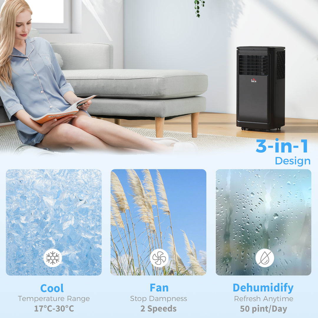 HOMCOM 8000 BTU Portable Air Conditioner with Cooling, Dehumidifier, Remote Control, 24-Hour Timer, Window Mount Kit, Black